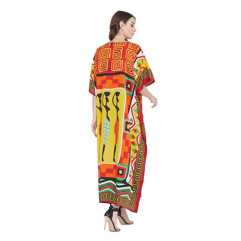 Women Multicolor Kaftan Tribal Printed Long Maxi Nighty Dress by Gypsie Blu - Picture 7 of 9